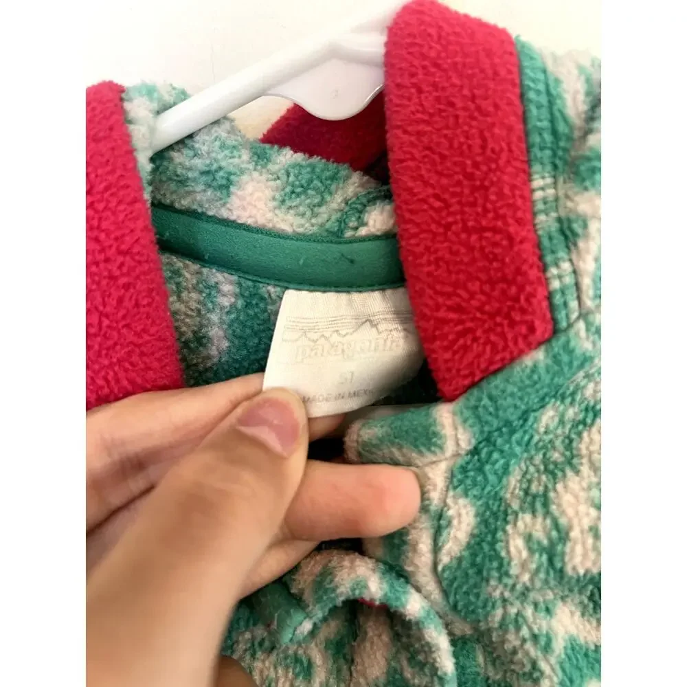 Patagonia Baby Synchilla Floral Fleece Hoodie Jacket Pink Green 5T